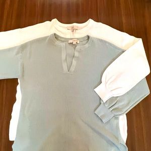 Bundle of 2 Loft split neck white and mint green sweaters size Small.